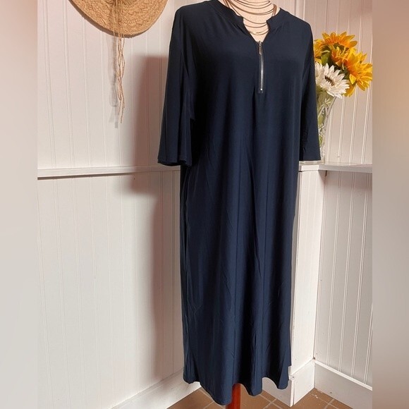 Beyond This Plane Blue Zip-Front Shift Dress NWT - Picture 1 of 10
